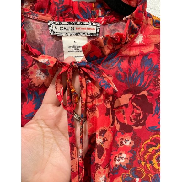 A. CALIN BY FLYING TOMATOE Red Ruffled Shoulder Mini Dress - Picture 7 of 10